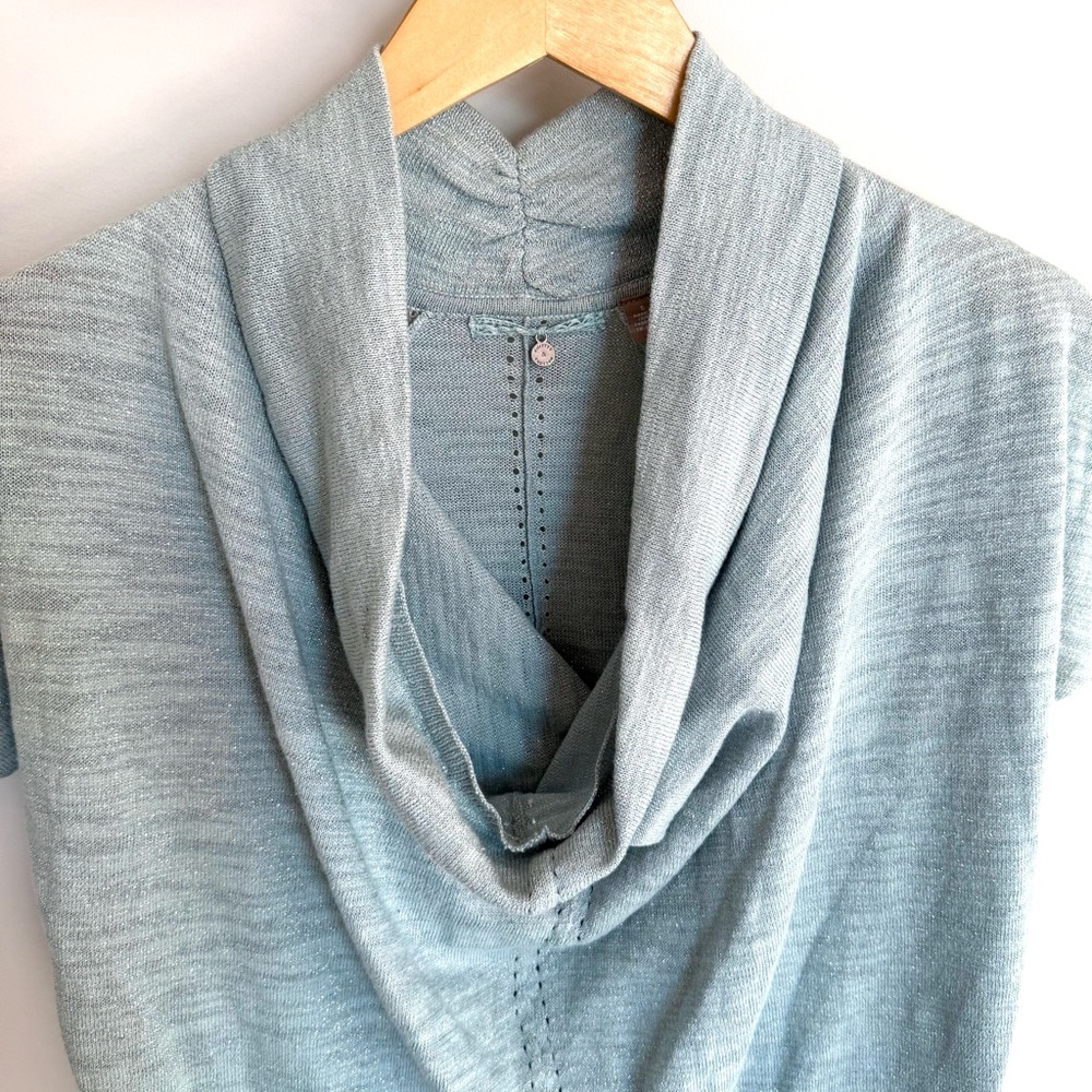 Anthropologie Knitted & Knotted Celise Pullover Blue Sparkle Cowl Neck Sweater - Picture 3 of 14